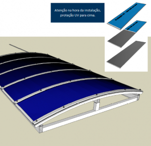 Cobertura de Piscina com Policarbonato Alveolar Azul e Perfil de aluminio PC 5512 - Polysolution