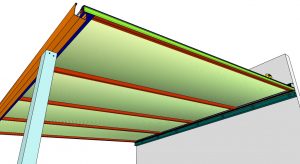 Detalhes conjunto 1 de uma cobertura de Policarbonato comperfis de aluminio Polysolution