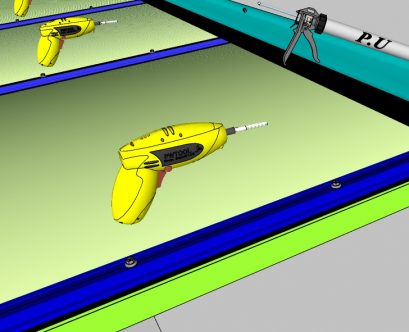 Detalhes conjunto 1 de uma cobertura de Policarbonato comperfis de aluminio Polysolution