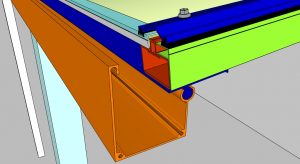 Detalhes conjunto 1 de uma cobertura de Policarbonato comperfis de aluminio Polysolution