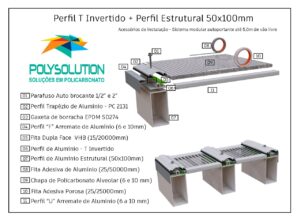 modelo esquemático Coberta 100 x 50 mm + Perfil T invertido com Gaxeta