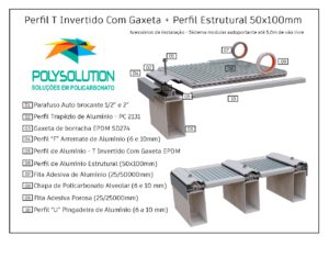 modelo esquemático Coberta 100 x 50 mm + Perfil T invertido com Gaxeta