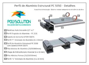 modelo esquemático de montagem de uma Cobertura de Policarbonato PC5550 - 3D