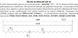 Telha de Policarbonato ondulada baixa alveolar de 2,5mm x 1260 mm