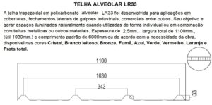 Telha de Policarbonato Trapezoidal alveolar LR 33 - 2,5mm x 1100 mm