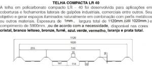 Telha de Policarbonato Trapezoidal Compacta LR40 - 0,8 a 2,00mm x 1120 mm