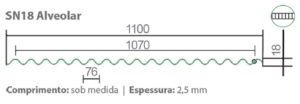 Telha de Policarbonato ondulada baixa alveolar SN18 - 2,5mm x 1100 mm