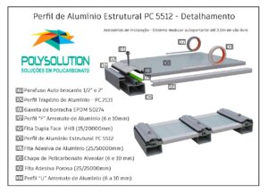 Kit sistema modular Cobertura de Policarbonato + perfil de Aluminio PC 5512